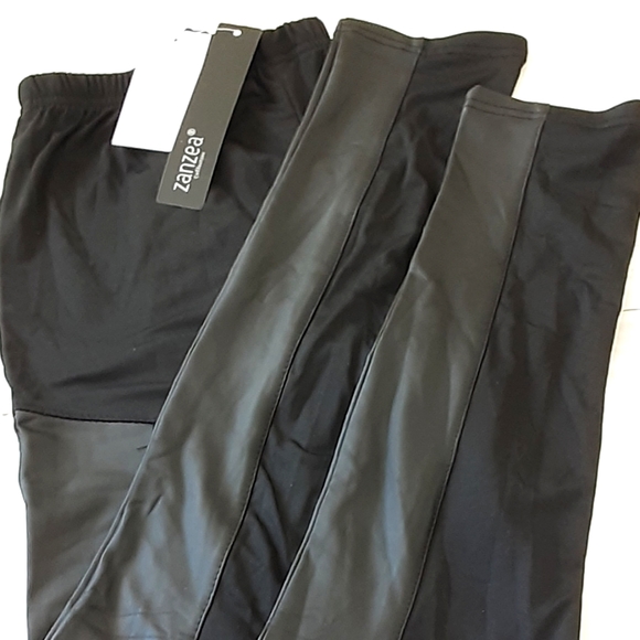 NWT ZANZEA Street Wear Black Faux Leather Tuxedo Striped  Leggings SZ L - Picture 6 of 8